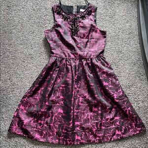 Eliza J. Elegant Black and Pink Sleeveless Party Dress Brocade Jeweled Size 8